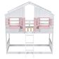 Hearth and Haven Twin over Twin House Bunk Bed with Roof in Pink and White, , large