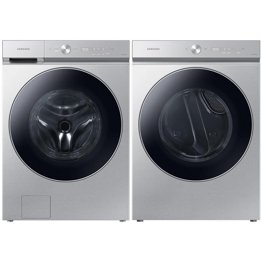 Samsung Bespoke Laundry Pair with 6.1 Cu. Ft. Front Load Washer and 7.6 Cu. Ft. Gas Dryer in Silver Steel, , large