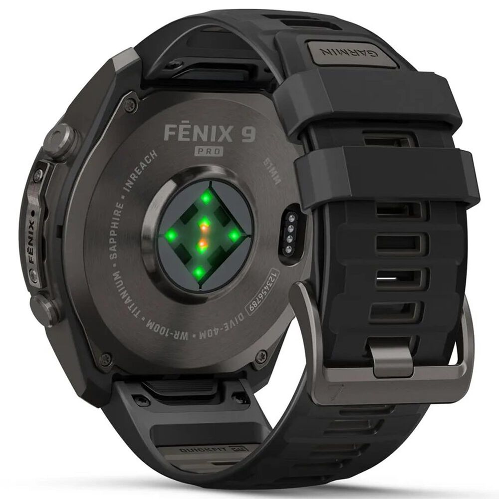 Garmin fenix 9 Pro inReach Smartwatch 51mm Carbon Gray DLC Titanium with Black and Pebble Gray Silicone Band, , large