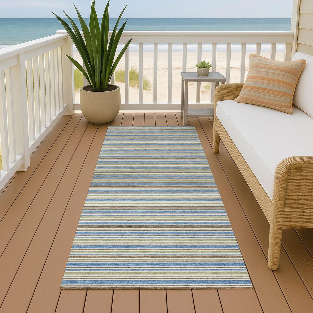 Dalyn Rug Company Soft Essentials Striped Blue 2'3" x 7'6" Indoor/Outdoor Runner, , large