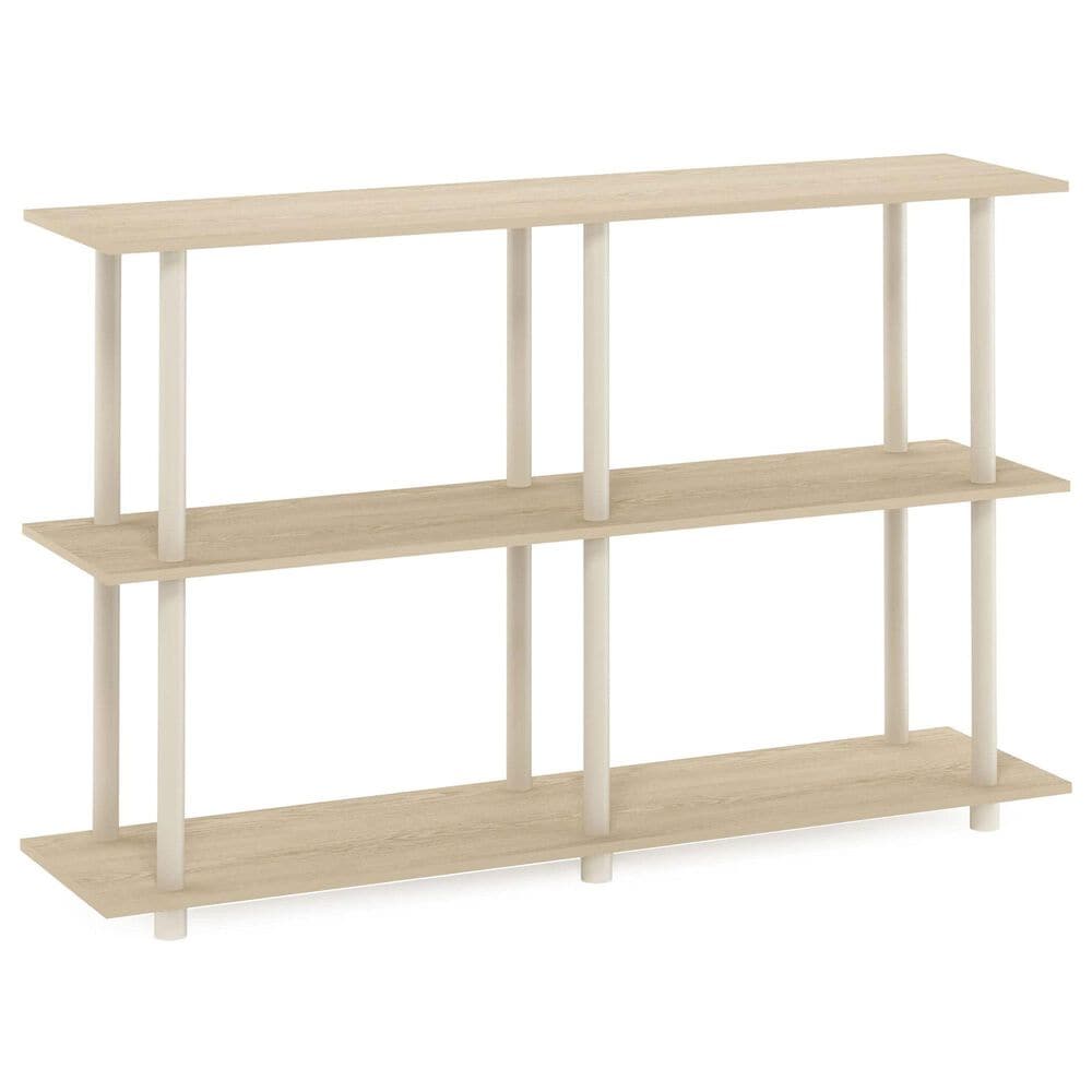 HOMLUX Turn-N-Tube 3-Tier Rectangular Side Display Rack in Bauhaus Oak and Beige, , large