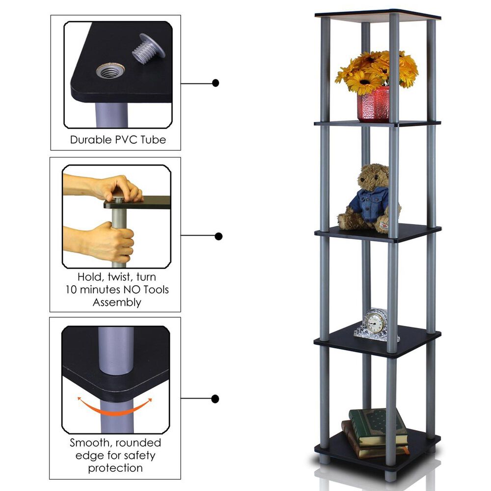 HOMLUX Turn-N-Tube 5-Tier Corner Square Display Bookshelf in Black and Grey, , large