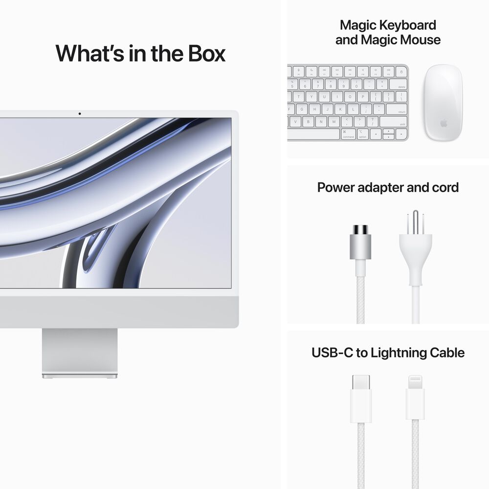 iMac, 2023, 24-inch 4.5K display, Apple M3, 256GB SSD, 8GB RAM, 8-core GPU