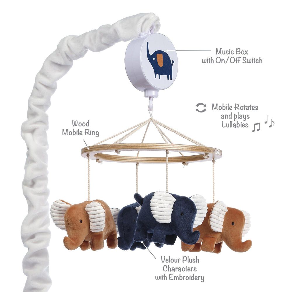 Lambs and Ivy Playful Elephant Musical Baby Crib Mobile Soother Toy in