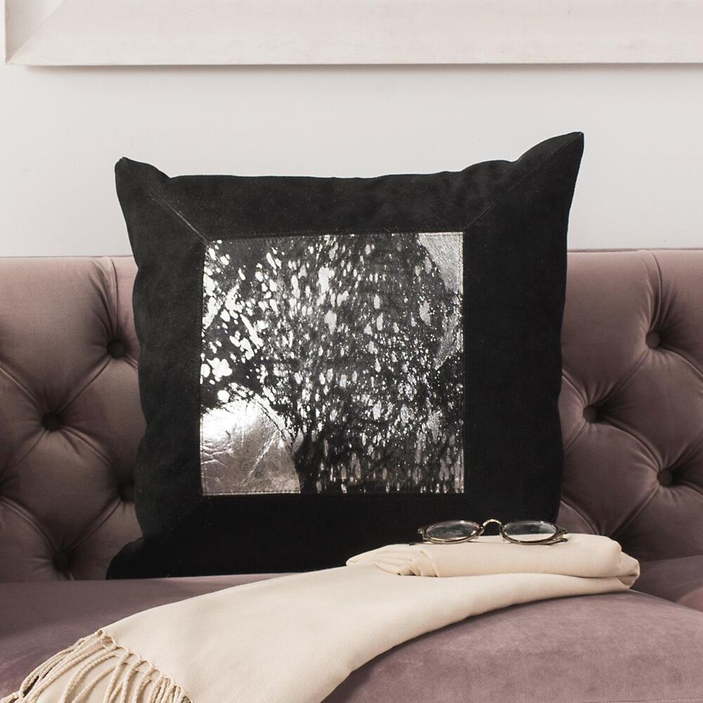 Safavieh Sonoma 20" Metallic Cowhide Pillow in Black/Silver, , large