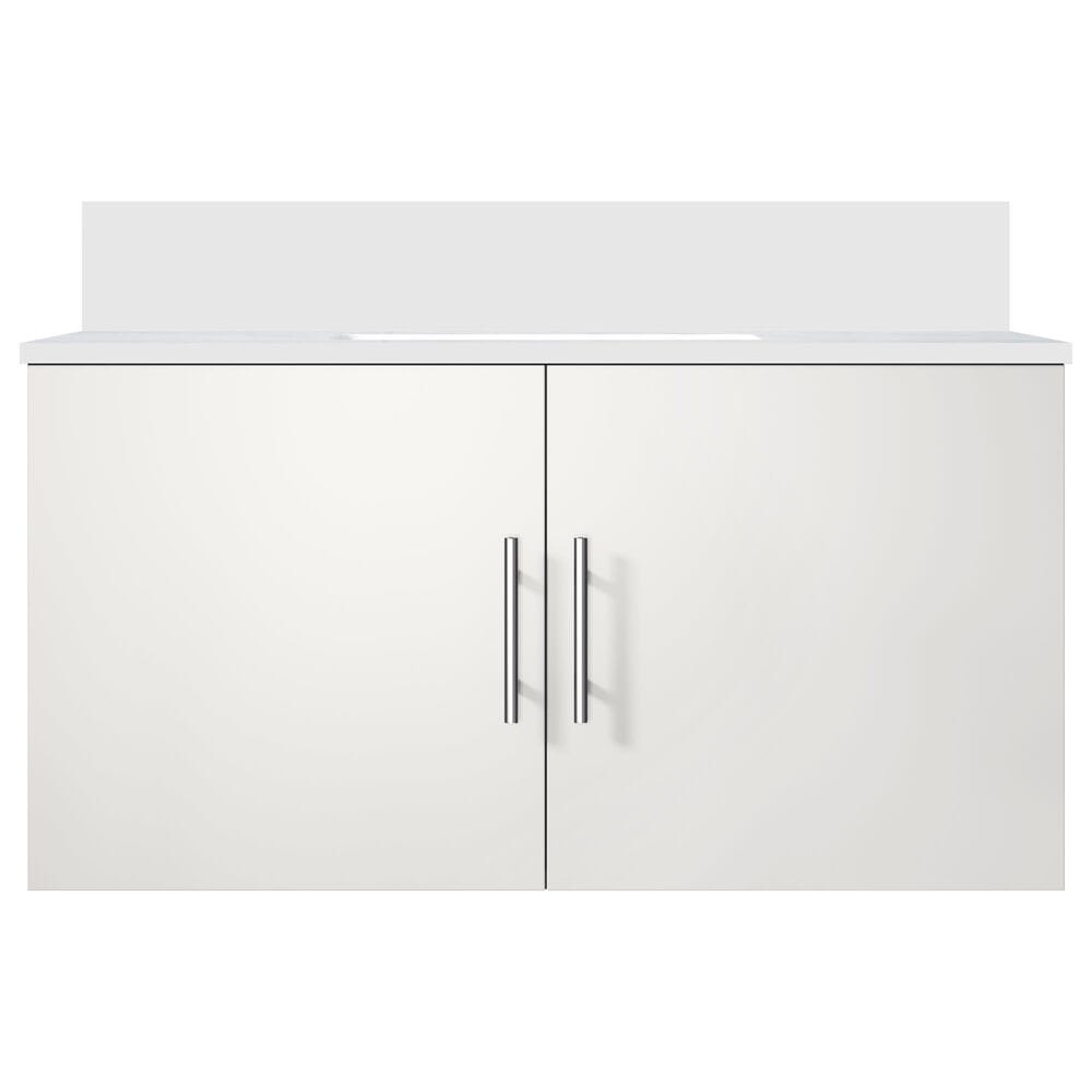 Lexora Home Geneva 36&quot; Single Bathroom Vanity in Glossy White with 2 cm White Cultured Marble Top and Rectangular Sink, , large