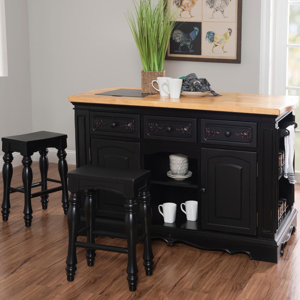 Linon Home Decor Pennfield Kitchen Island in Natural and Black Sand, , large