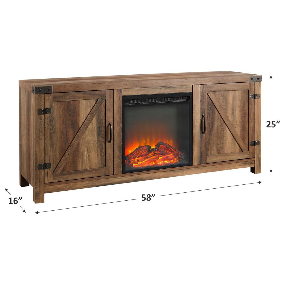Walker Edison 58&quot; Barn Door Fireplace Console in Rustic Oak, , large