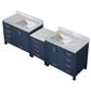 Lexora Home Coraline 92" Double Bathroom Vanity in Navy Blue with White Carrara Marble Top and Rectangular Sinks, , large