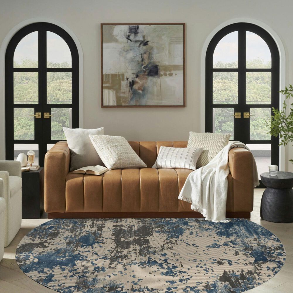 Nourison Rustic Textures RUS08 Grey and Blue 7&#39;10&quot; Round Area Rug, , large