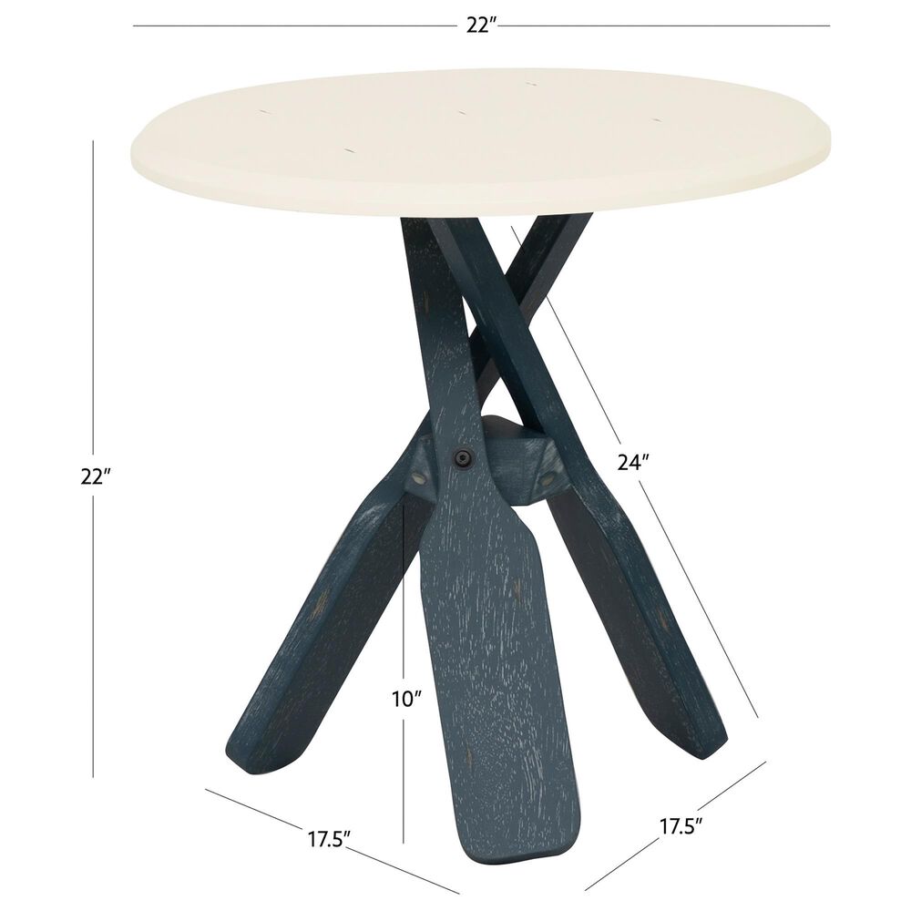 Linon Home Decor Omar Round Side Table in Distressed Blue and Cream, , large