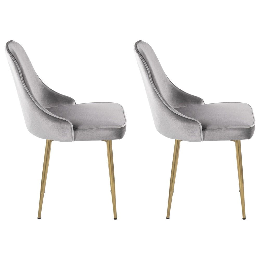 LumiSource Marcel Side Chair with Silver Velvet Cushion in Gold (Set of 2), , large