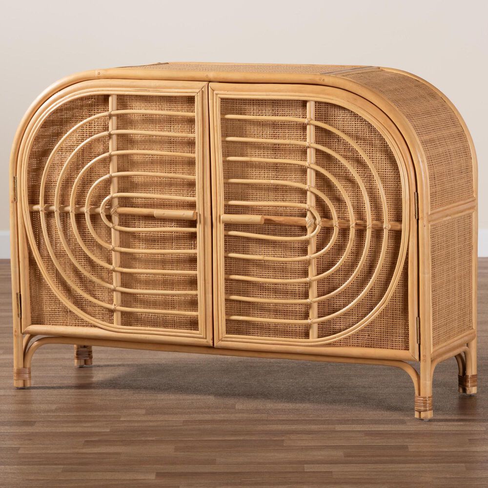 Baxton Studio Ovalet 2-Door Rattan Sideboard in Natural Brown, , large