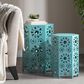 Hearth and Haven Eliana 2-Piece Outdoor Hexagon Metal Side Table Set with Sunburst Cut Out Design in Teal, , large