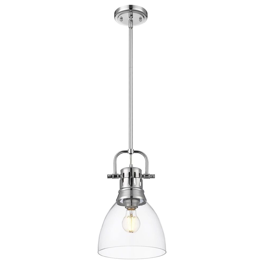 Golden Lighting Duncan 1-Light Small Pendant with Rod and Clear Shade in Chrome, , large