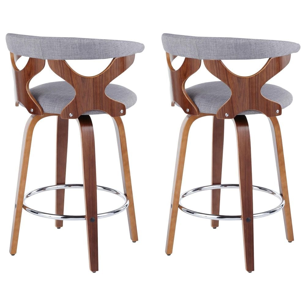 Lumisource Gardenia Swivel Counter Stool with Grey Cushion in Walnut and Chrome &#40;Set of 2&#41;, , large