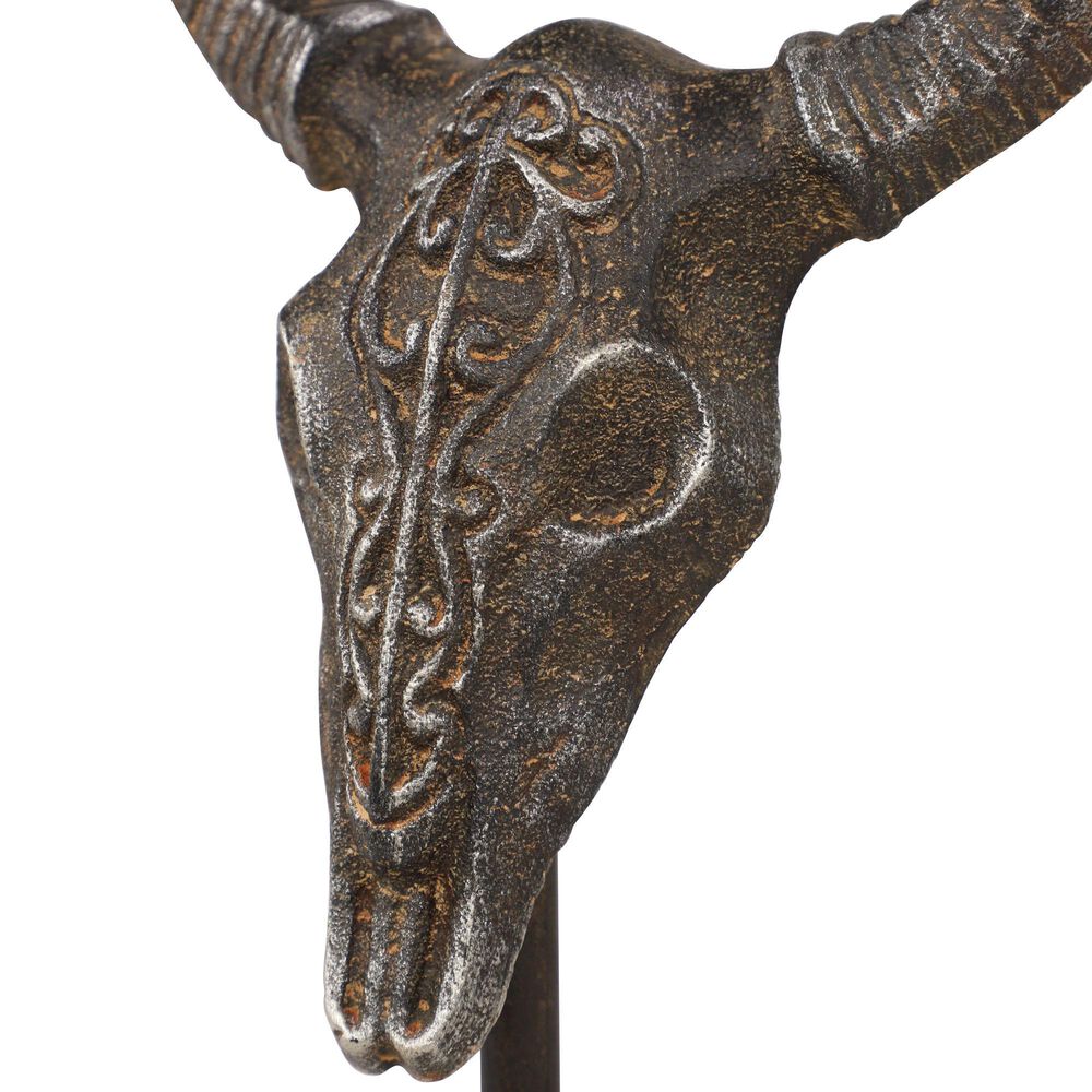 Maple and Jade Bull Skull Sculpture in Matte Gray &#40;Set of 3&#41;, , large