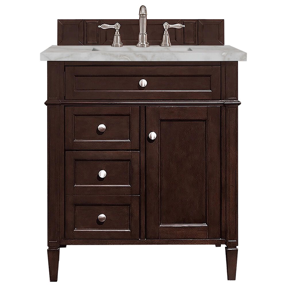 James Martin Vanities Brittany 30" Single Bathroom Vanity in Burnished Mahogany with 3 cm Victorian Silver Quartz Top and Rectangular Sink, , large