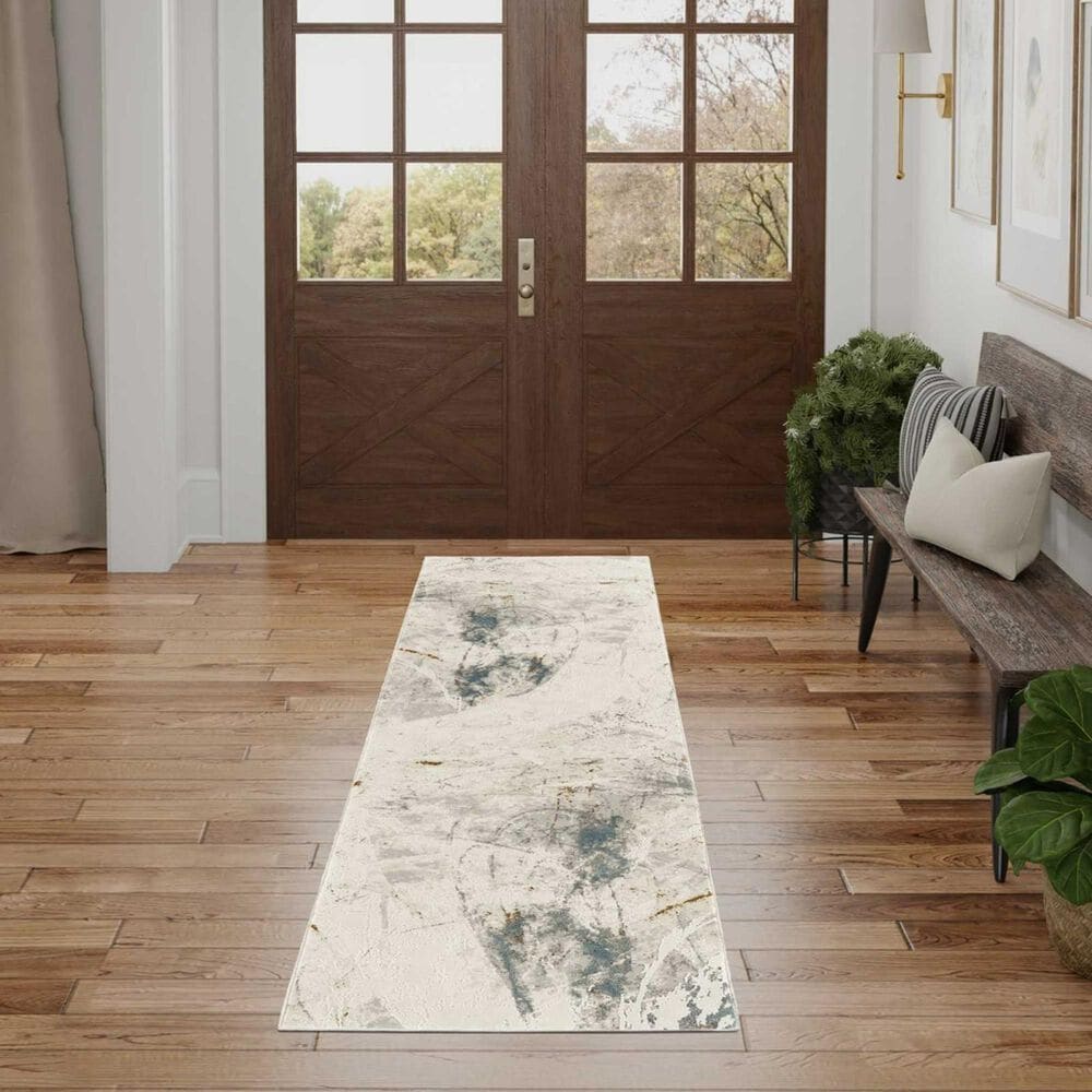 Nourison Desire Ivory, Grey and Blue 2&#39;3&quot; x 7&#39;6&quot; Runner, , large