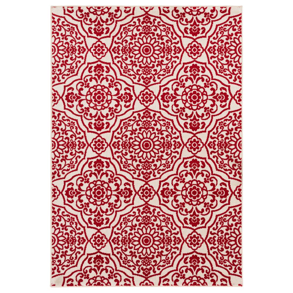 Central Oriental Terrace Tropic Halbur 2352SCOEC.084 7'10" x 9'10" Snow and Coral Area Rug, , large