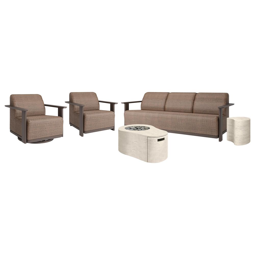 Ebel Outdoor Furniture Tahoe and Corte 5-Piece Fire Pit Conversation Set in Shell, Cocoa and Hazel, , large