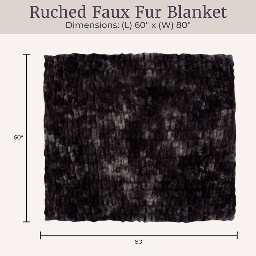 Timberlake 60" x 80" Ruched Faux Fur Throw Blanket in Black, , large