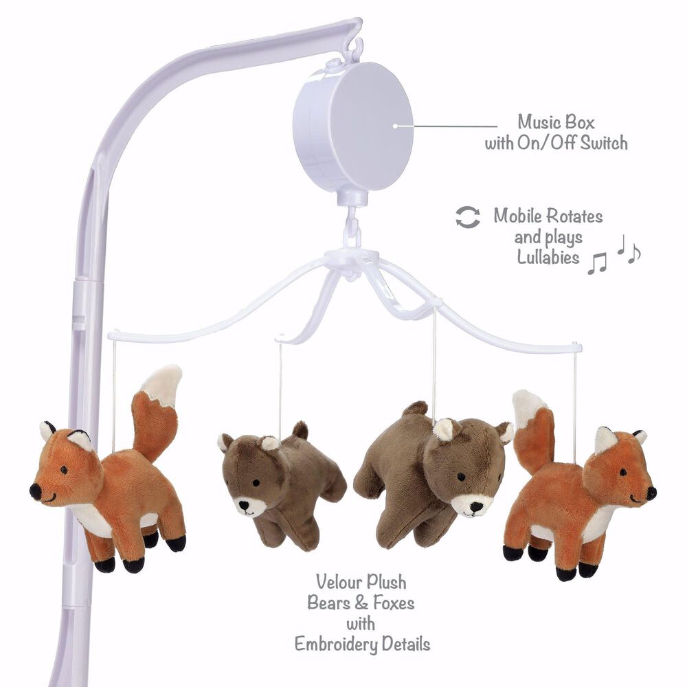 Lambs &amp; Ivy Sleepytime Bear Musical Baby Crib Mobile Soother Toy in Rust and Brown, , large
