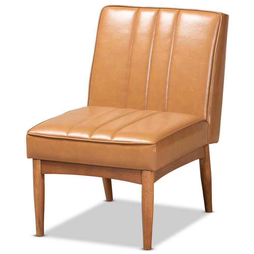 Baxton Studio Daymond Side Chair with Tan Faux Leather in Walnut Brown, , large
