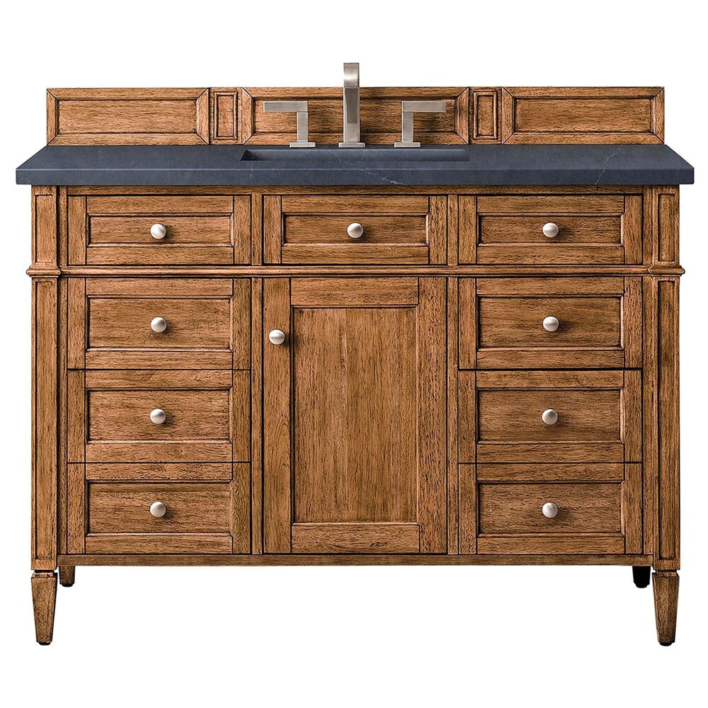 James Martin Vanities Brittany 48" Single Bathroom Vanity in Saddle Brown with 3 cm Charcoal Soapstone Quartz Top and Rectangular Sink, , large