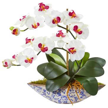 Nearly Natural Inc Silk Phalaenopsis Orchid Artificial Arrangement in White and Green, , large