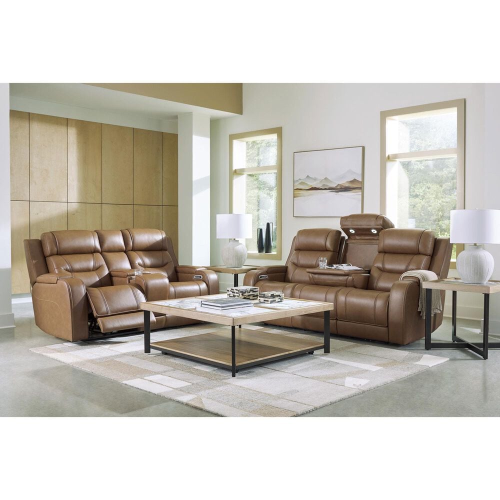 Ashley Knightington Power Reclining Loveseat with Audio Seating in Caramel, , large