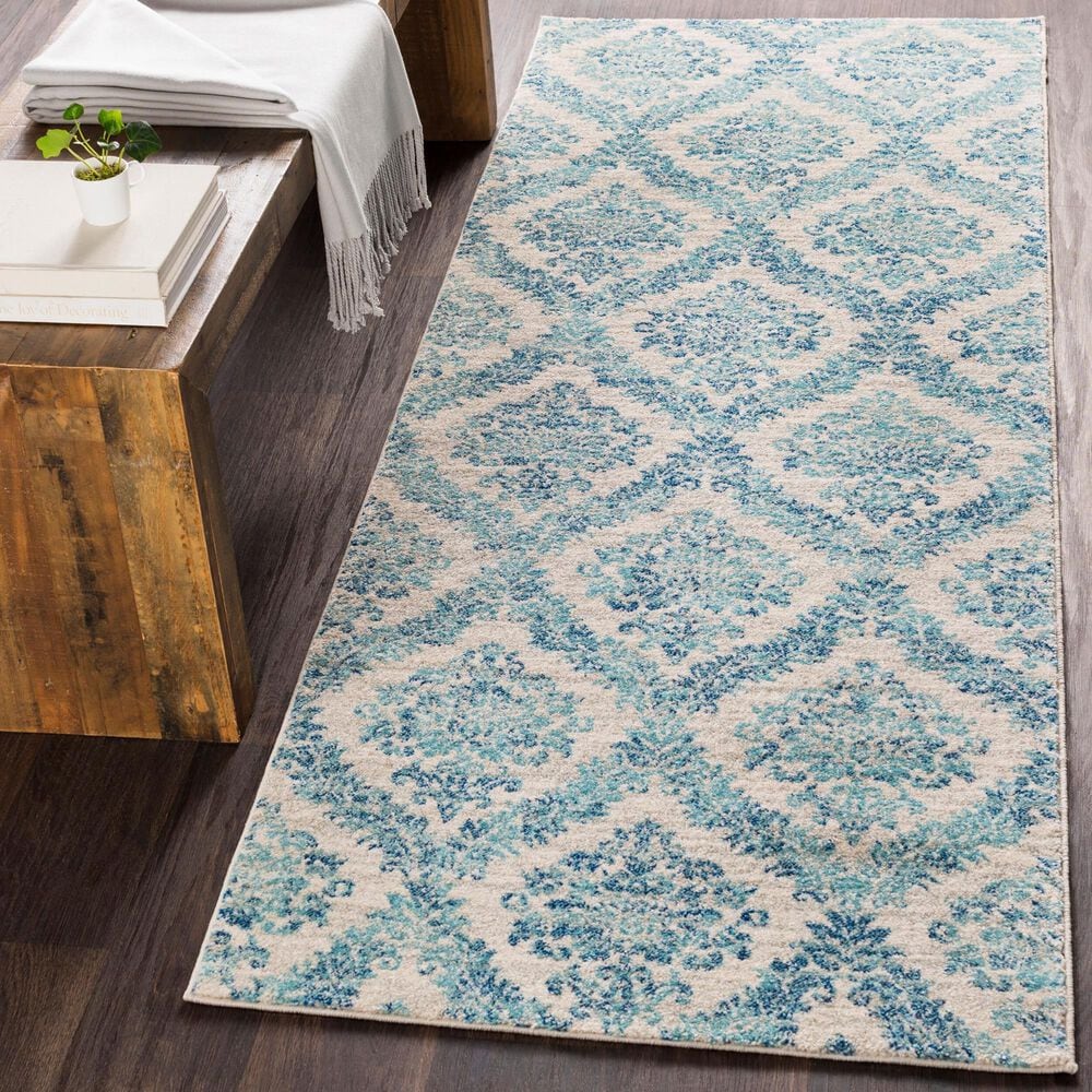 Surya Harput Navy, Ivory, Medium Gray and Teal 2&#39;7&quot; x 7&#39;3&quot; Runner, , large