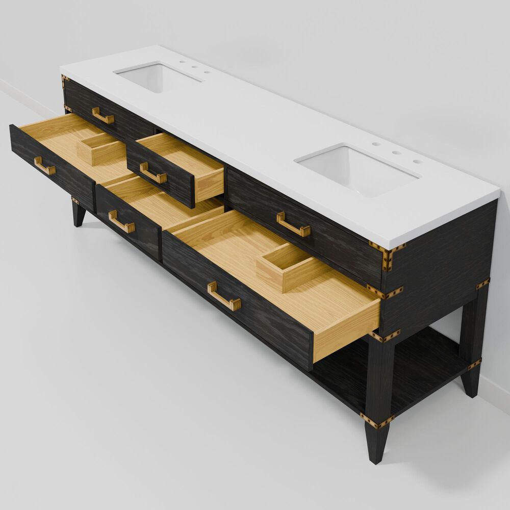 Lexora Home Norwalk 84&quot; Double Bathroom Vanity in Black Oak with White Quartz Top and Rectangular Sinks, , large