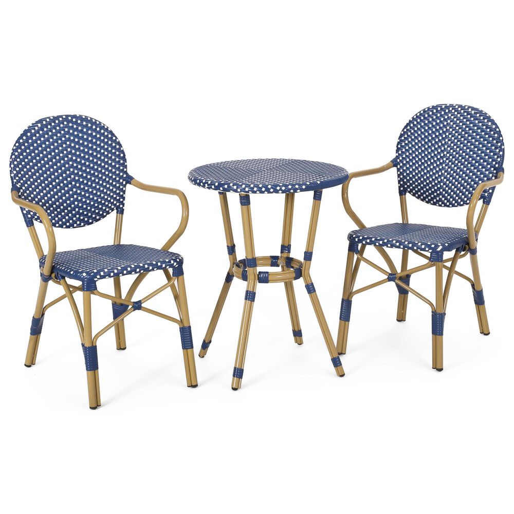 Hearth and Haven 3-Piece Outdoor Bistro Set in Dark Teal and White, , large