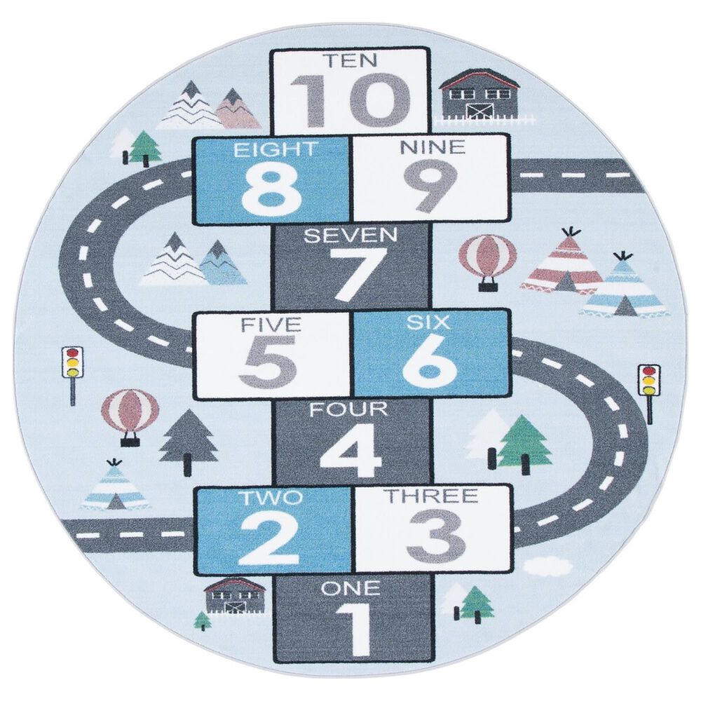 Safavieh Kids Playhouse KPH226F 5" Round Grey and Blue Rug, , large