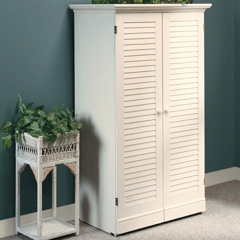 Sauder Harbor View Craft Armoire in Antique White, , large