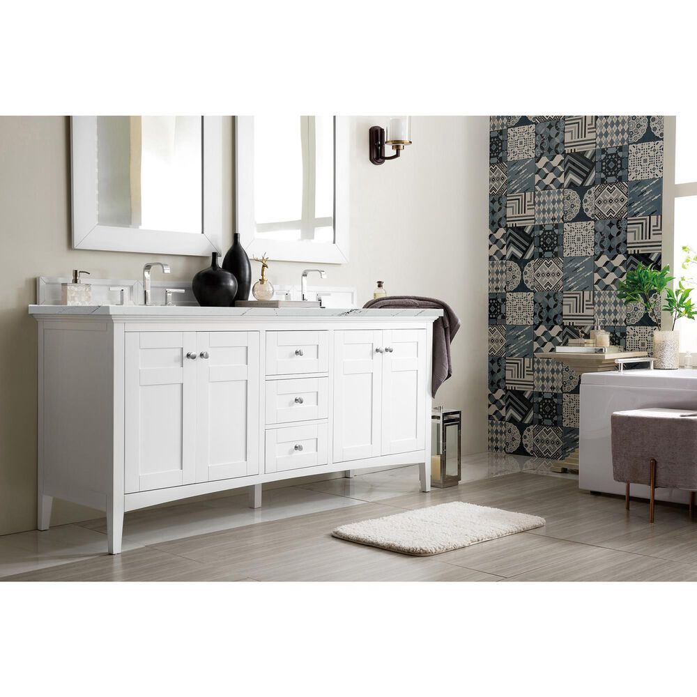 James Martin Vanities Palisades 72&quot; Double Bathroom Vanity in Bright White with 3 cm Ethereal Noctis Quartz Top and Rectangular Sinks, , large