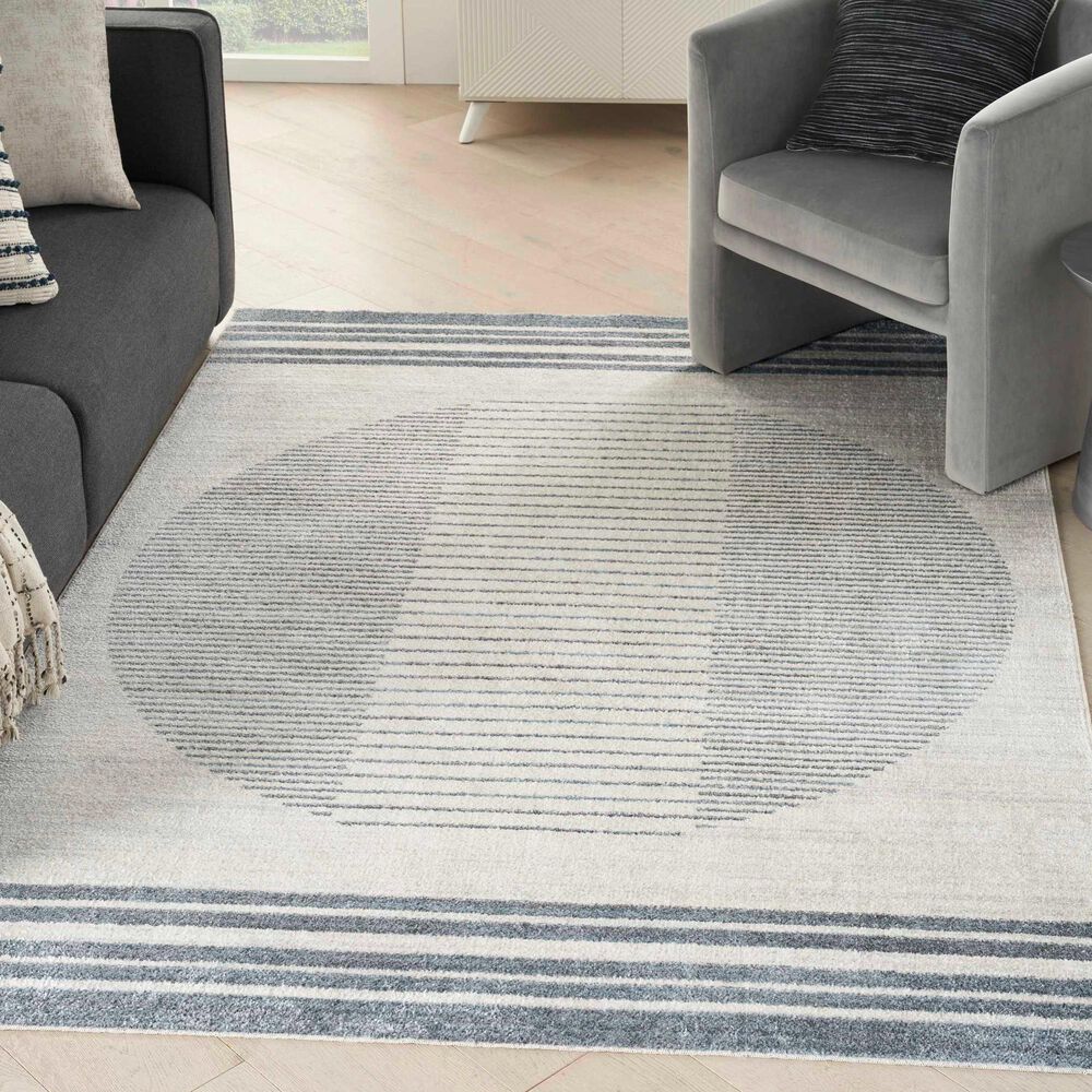 Nourison Astra Machine Washable ASW05 4&#39; x 6&#39; Ivory and Blue Area Rug, , large