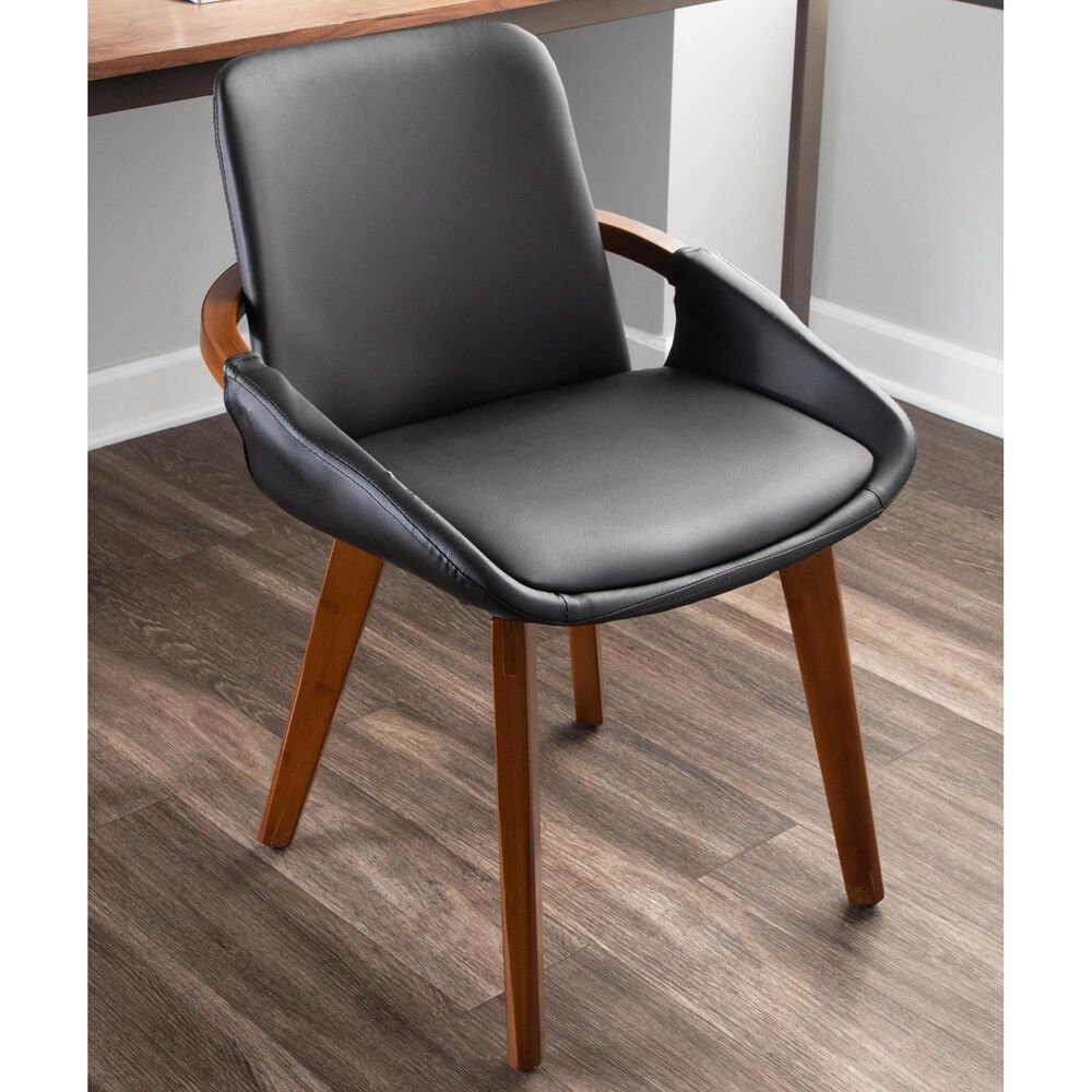 Lumisource Cosmo Arm Chair with Black Faux Leather Cushion in Walnut, , large
