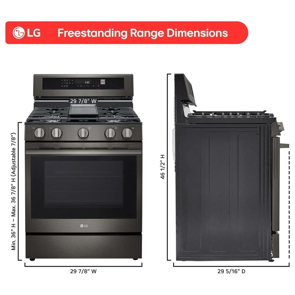 LG 2-Piece Kitchen Package with 6.3 Cu. Ft. Smart Freestanding Gas Range and 2.1 Cu. Ft. Smart Over-the-Range Microwave in Black Stainless Steel, , large