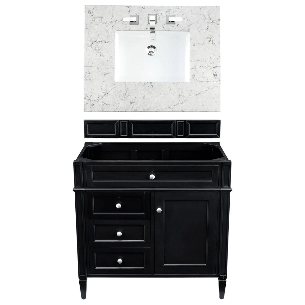James Martin Vanities Brittany 36" Single Bathroom Vanity in Black Onyx with 3 cm Eternal Jasmine Pearl Quartz Top and Rectangle Sink, , large