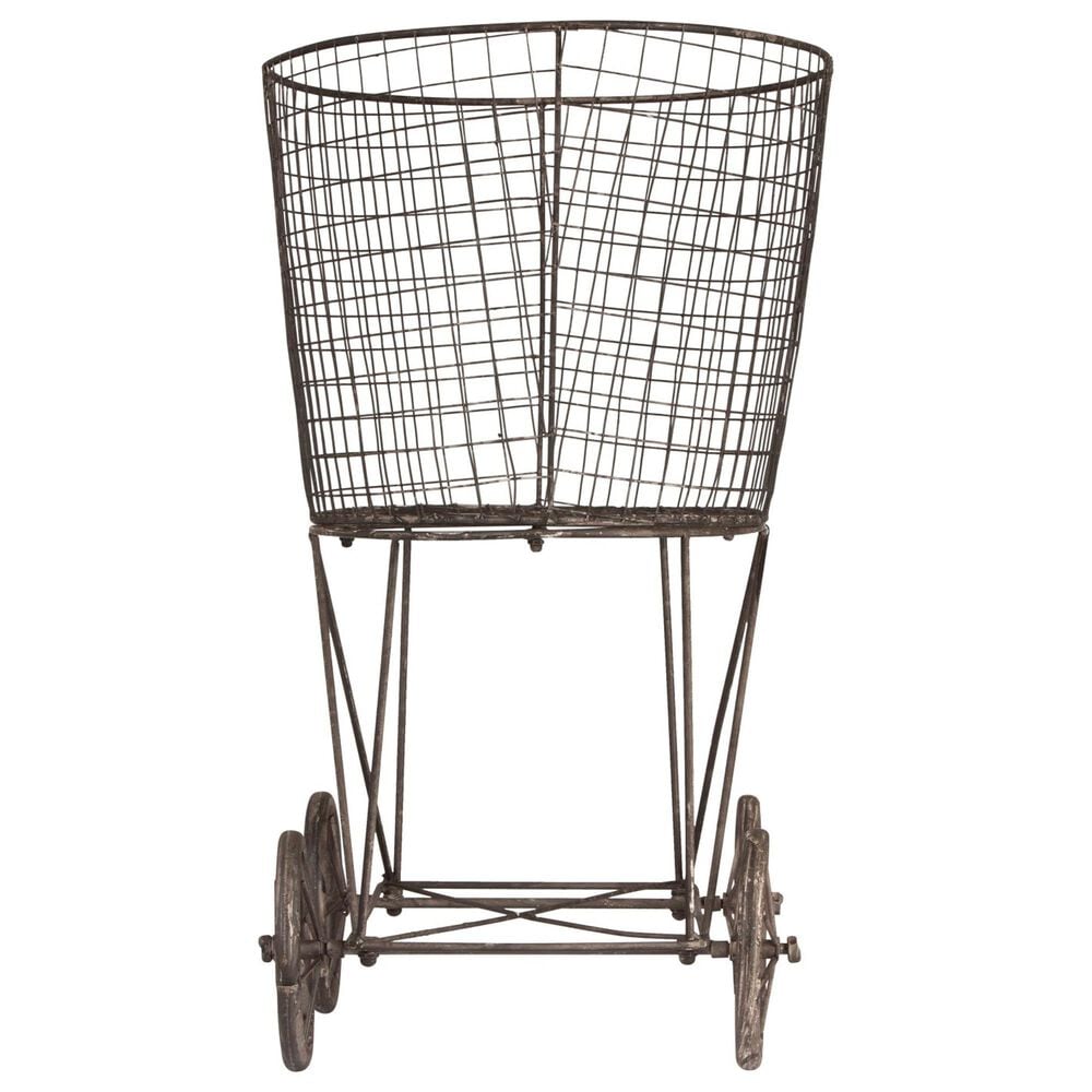 Creative Coop Metal Rolling Laundry Cart with Rack in Grey, , large