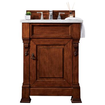 James Martin Brookfield 26" Single Bathroom Vanity in Warm Cherry with 3 cm Carrara White Marble Top and Rectangle Sink, , large