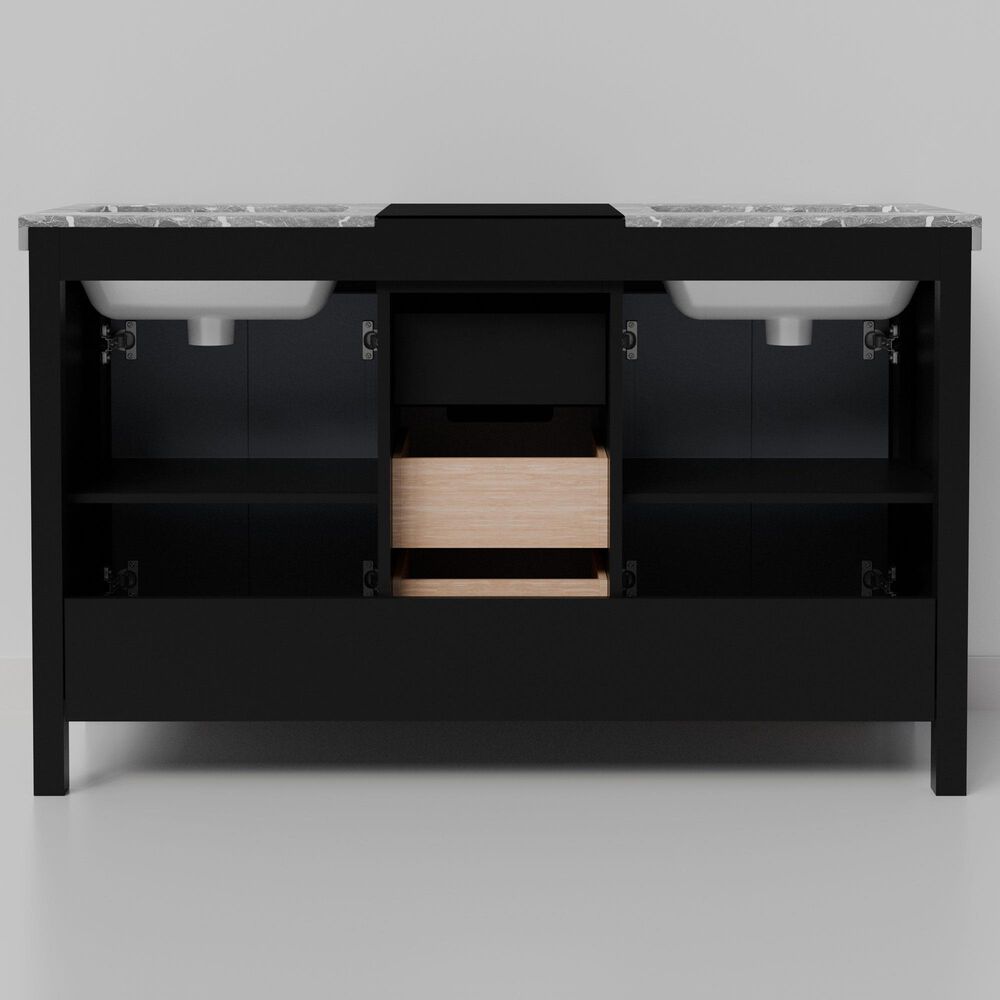 Lexora Home Zilara 55&quot; Double Bathroom Vanity in Black and Grey with 11 cm Castle Grey Marble Top and Rectangular Sinks, , large