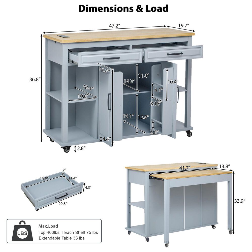 HOMLUX 47-inch Kitchen Island  in Grey Blue, , large