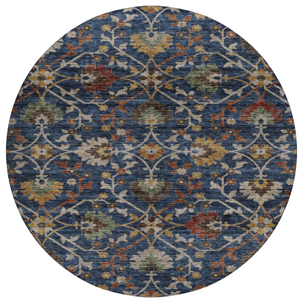 Dalyn Rug Company Silk Road Navy, Copper, Gold, Beige, Sage and Brown 8" Round Area Rug, , large