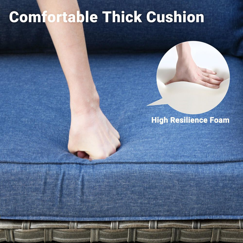 HOMLUX 3-Piece 77" Patio Sofa and Ottoman Set in Denim Blue, , large