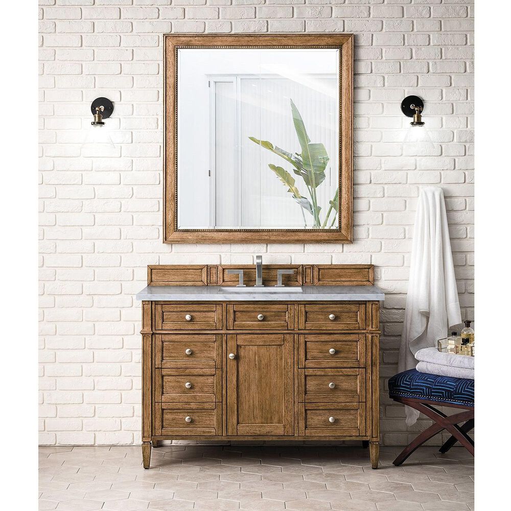 James Martin Vanities Brittany 48&quot; Single Bathroom Vanity in Saddle Brown with 3 cm Arctic Fall Solid Surface Top and Rectangular Sink, , large