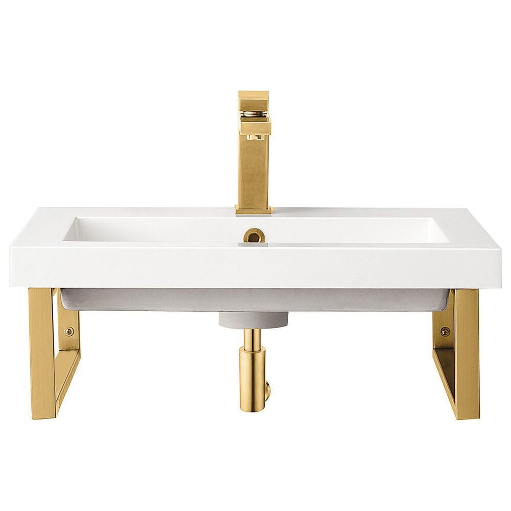 James Martin Vanities Boston 23.6" Single Wall Brackets in Radiant Gold with 3 cm White Glossy Resin Top and Rectangular Sink, , large
