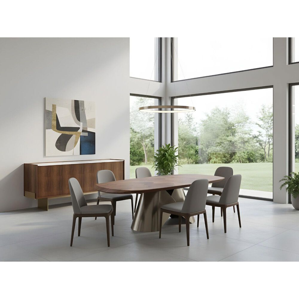 Casabianca Home Rocco Pedestal Dining Table with Bronze Base and Walnut Veneer Top, , large